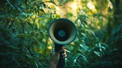 Megaphone announcement in nature conservation activism environmental awareness campaign voice message