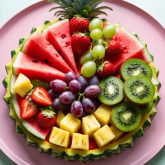 Delicious Summer Fruit Platter Watermelon, Strawberries, Kiwi & Grapes