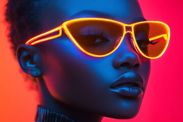 Bold fashion statement with neon sunglasses at night © Bohdan