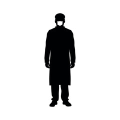 Healthcare Worker Silhouette Wearing A Medical Mask And Uniform Illustration Vector