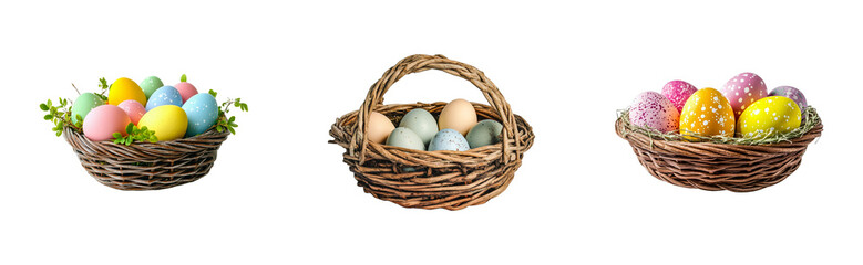Easter egg hunt celebration decorative baskets springtime. Cut out png set