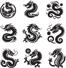 Obraz premium dragon with round shape silhouette victor design isolated on the white background.