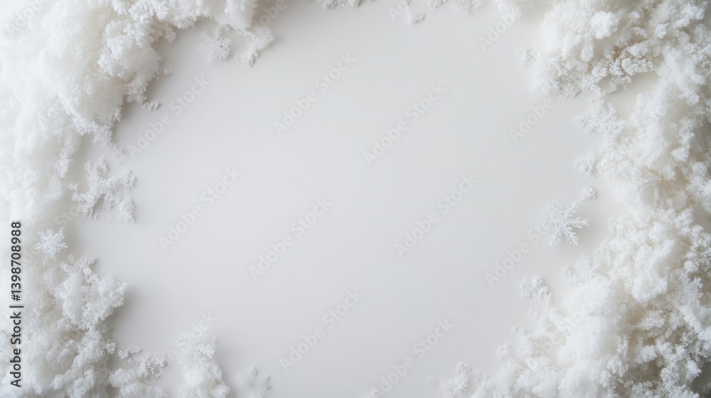Poster an exquisite frame of snowflakes and frost patterns surrounds a blank white center, ideal for festiv
