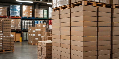 Stacked Cardboard Boxes in Industrial Warehouse