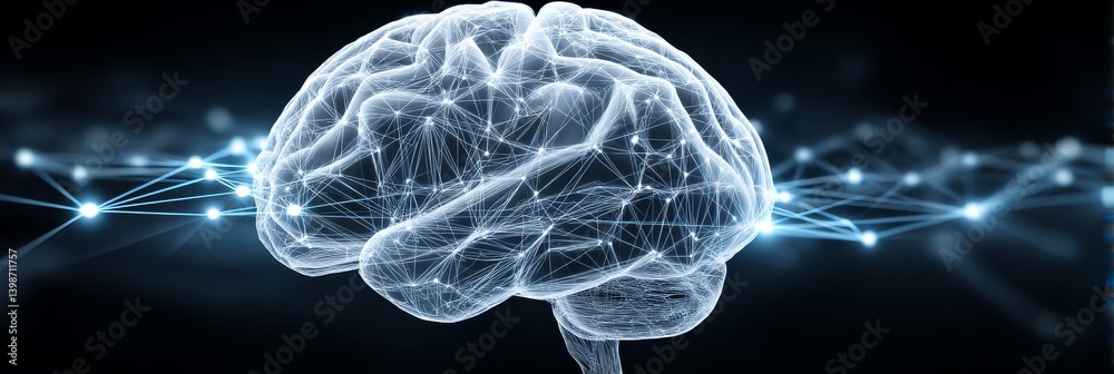 Poster human brain neural network - abstract representation of a human brain with glowing neural connection
