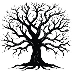 Obraz premium Black Silhouette Tree, Twisted Branches, Isolated Design, Dark Trunk, Artistic Form
