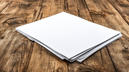 Fototapeta premium Blank Papers Stacked on Rustic Wooden Table