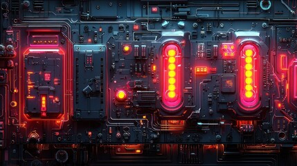 Obraz premium Binary Code Circuitry: A Neon Digital Landscape