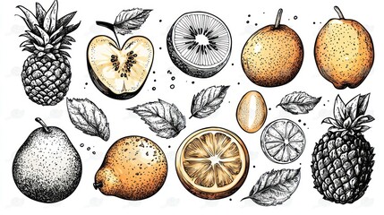 Vibrant Fruit Still Life: A Delightful Collection of Tropical and Temperate Fruits