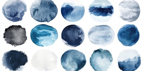 Abstract blue watercolor circles pattern on white background
