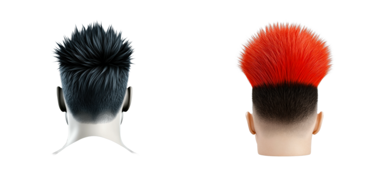 Hair styling demonstration modern back view. Cut out png set