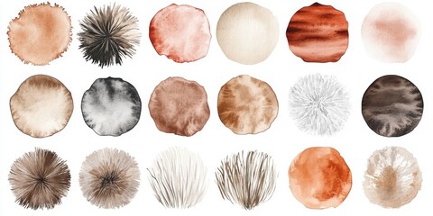 Collection of abstract earth-toned circular watercolor textures