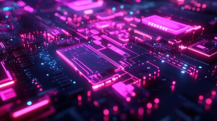 Obraz premium Abstract futuristic neon pink and blue circuit board technology background.