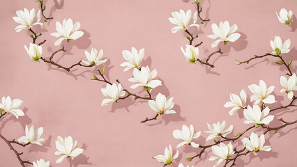 Obraz premium White magnolia flowers on pink background