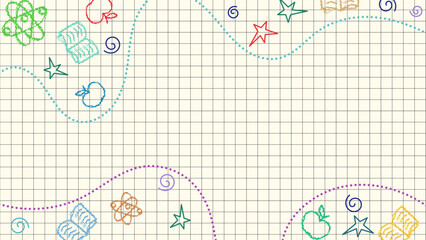 Welcome Back to school. Education elements in notebook. Study material learning tools