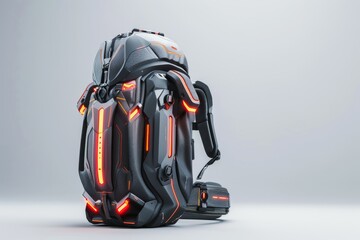 Fototapeta premium Futuristic backpack with glowing orange lights