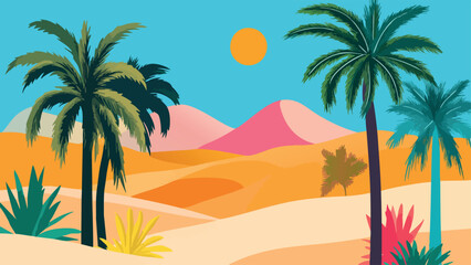 Moroccan Desert Oasis vibrant oasis under the sun as a vector illustration.eps