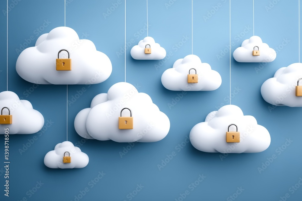 Poster secure cloud data storage - conceptual of cloud data security, illustrating secure cloud storage wit