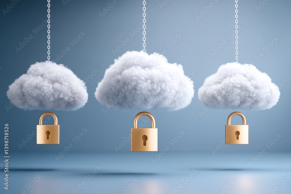 Poster secure clouds: private data protection - conceptual symbolizing secure cloud storage, data privacy, 