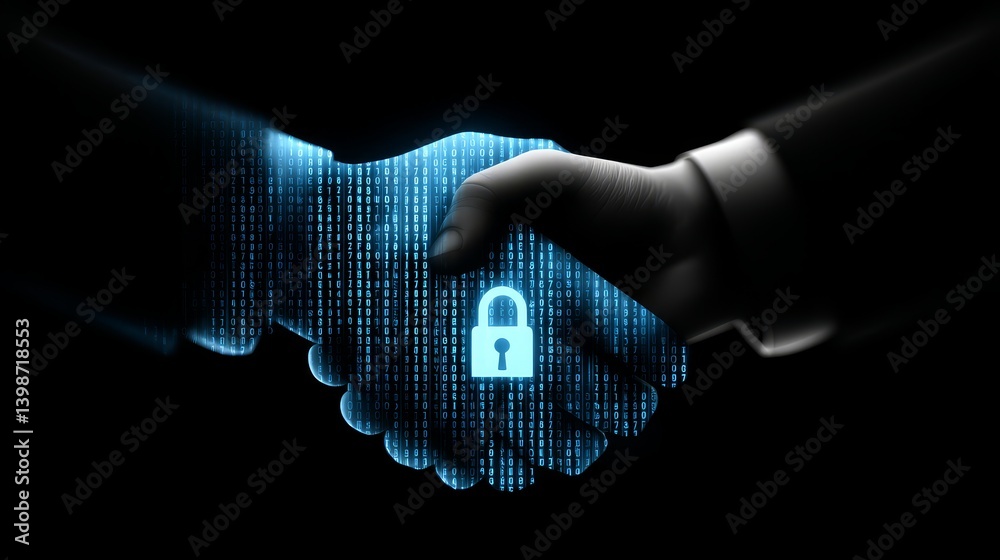 Poster secure handshake: tls and ssh encryption - handshake symbolizes secure data exchange, trust, partner