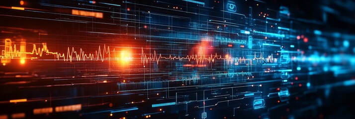Fototapeta premium Expressive abstract concept of digital healthcare bold lines vibrant hues representing innovation in patient care