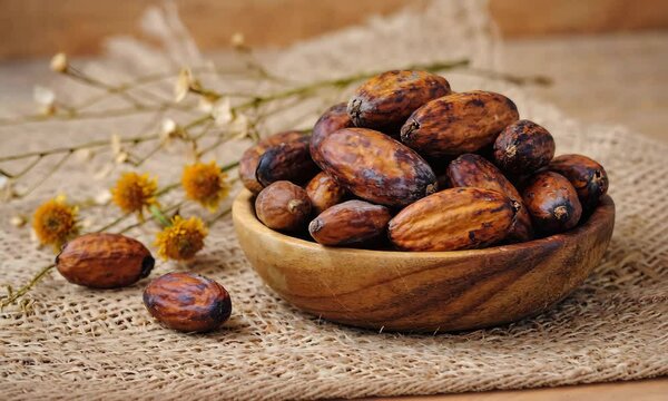 Bowl of Sacha Inchi Nuts on Burlap