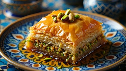 Delicious Baklava pastry, traditional middle eastern sweet with pistachios