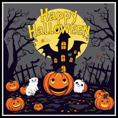 Oil Painting. Pattern for printing on wall decorations . Halloween theme.