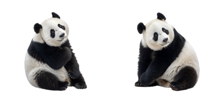 Panda twosome playful interaction zoo animal. Cut out png set