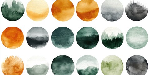 Colorful watercolor circles with abstract gradient designs