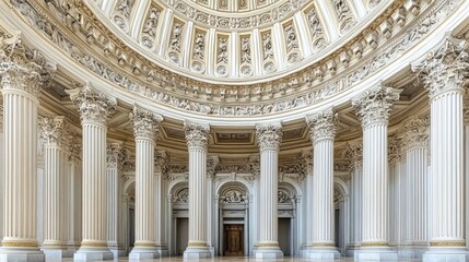 Intricate dome with ornate carvings, grand columns, and detailed architectural elements in a symmetrical design