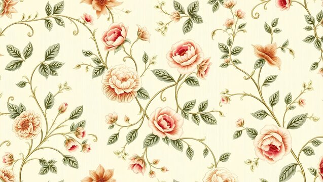 Timeless Elegance 18th Century Vintage Floral Wallpaper Pattern Infused with Linoleum Texture, Evoking Nostalgia and Sophistication in Decorative Wall Paint	