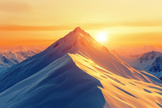 Majestic sunrise over snow-capped mountain peaks in a serene alpine landscape - Powered by Adobe