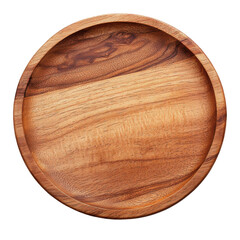 Round wooden plate showcasing rich grain patterns, ideal for serving food in a rustic setting