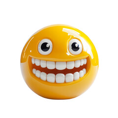 Fototapeta premium A bright yellow emoji with a wide smile and large white teeth on transparent background