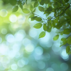 Obraz premium Vibrant Green Leaves and Soft Bokeh Background