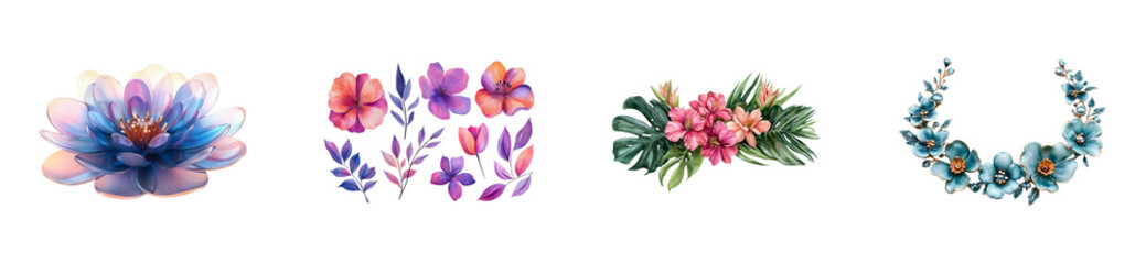 Obraz premium Creative abstract floral illustrations in digital botanical design. Cut out png set