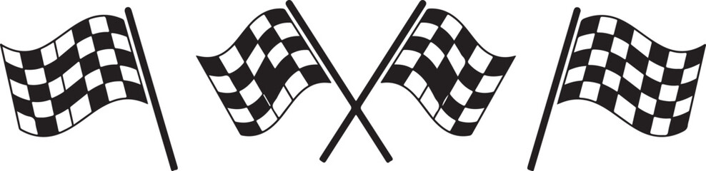 Flag of race. Checkered flag for start and finish. Black-white icon of rally for car. Checker background for auto, speed, sport and winner. Illustration for competition of champion on road. Vector.