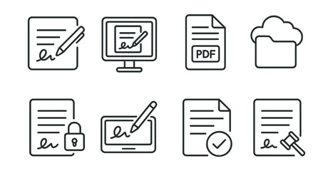 Set of icons for writing, signing, and printing documents