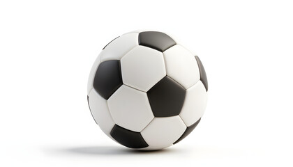 A pristine, black and white soccer ball is displayed against a clean, white background.