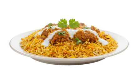 Delicious plate of flavorful rice topped with golden crispy meatballs and fresh herbs