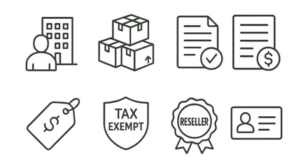 White line drawing of a man and a building with a box on top of it