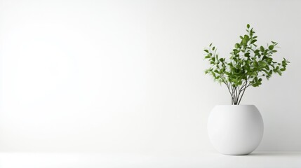 Plant in White Pot Minimalist Modern Style High-Resolution Lighting Wide Simple Arrangement Peaceful Serenity Home Decor Bright White Tones Ideal for Interior Design
