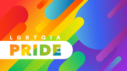 LGBTQIA Pride banner with a colorful round geometric rainbow background. Vector illustration