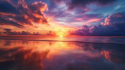 Obraz premium Beautiful sunset beach landscape photography ocean horizon clouds scenic sky nature wallpaper background image