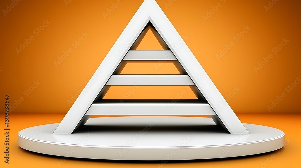 Fototapete a white minimalist pyramid structure resting on a circular platform