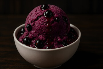 Black Currant Ice Cream in White Bowl