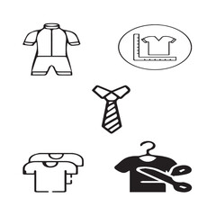 Set of 5 outline icons related to Clothes vector. Linear icon collection. Editable stroke. Vector illustration