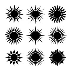 Sun Silhouette Vector Bundle Black and White Sun Clipart EPS Illustration