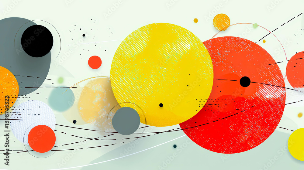Poster vibrant geometric shapes creating an energetic abstract pattern in warm tones of orange and yellow